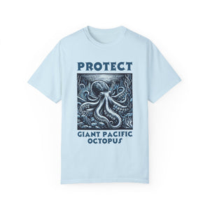 Comfort Colors Giant Pacific Octopus Woodcut Design Artistic Ocean Life T-Shirt | Unique Sea Creature comfortcolor shirt comfortcolors - Chromatic Safari - Navy - S