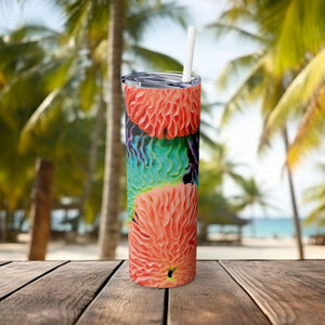 Coral Close-Up 20oz Skinny Tumbler | Insulated Stainless Steel Cup with Straw for Marine Enthusiasts and Eco-Conscious Drinkers - Chromatic Safari - -
