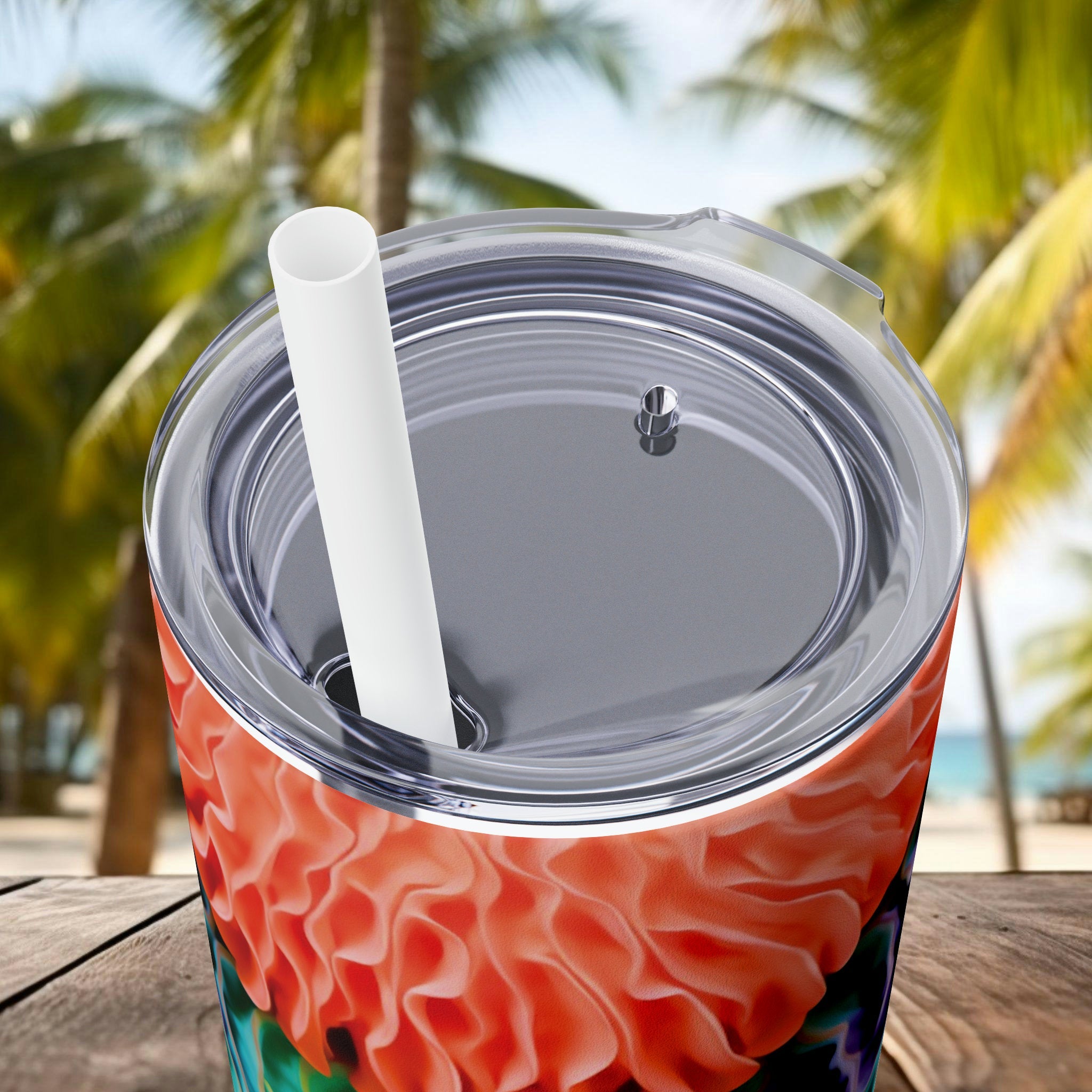 Coral Close-Up 20oz Skinny Tumbler | Insulated Stainless Steel Cup with Straw for Marine Enthusiasts and Eco-Conscious Drinkers - Chromatic Safari - -