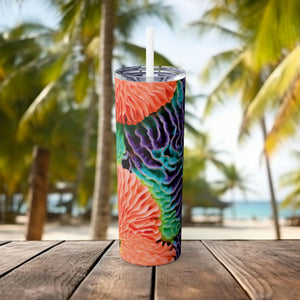 Coral Close-Up 20oz Skinny Tumbler | Insulated Stainless Steel Cup with Straw for Marine Enthusiasts and Eco-Conscious Drinkers - Chromatic Safari - -