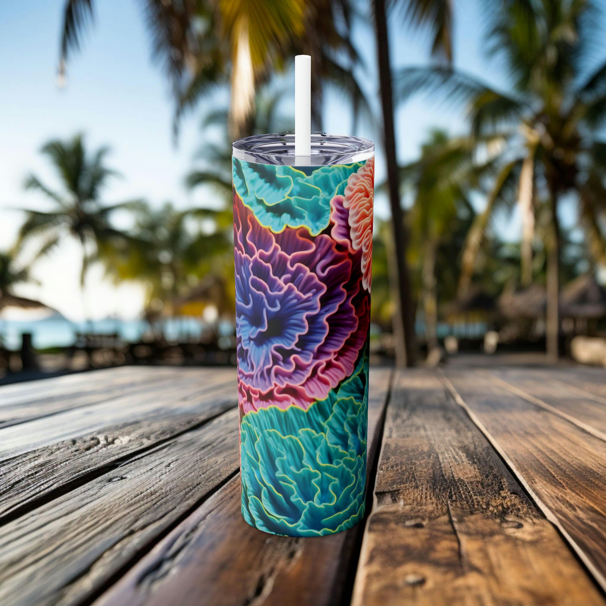 Coral Reef 20oz Skinny Tumbler | Durable Insulated Cup with Straw for Scuba Divers Marine Biologists and Marine Enthusiasts - Chromatic Safari - -