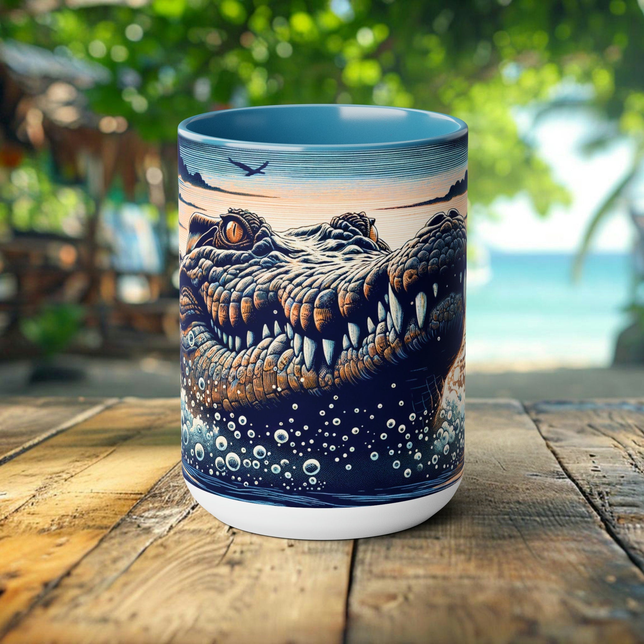 Crocodile Coffee and Tea Mug | 15oz White Coffee Cup | Perfect Dishwasher-Safe Gift for Wildlife Lovers Eco Friend - Chromatic Safari - Light Blue -