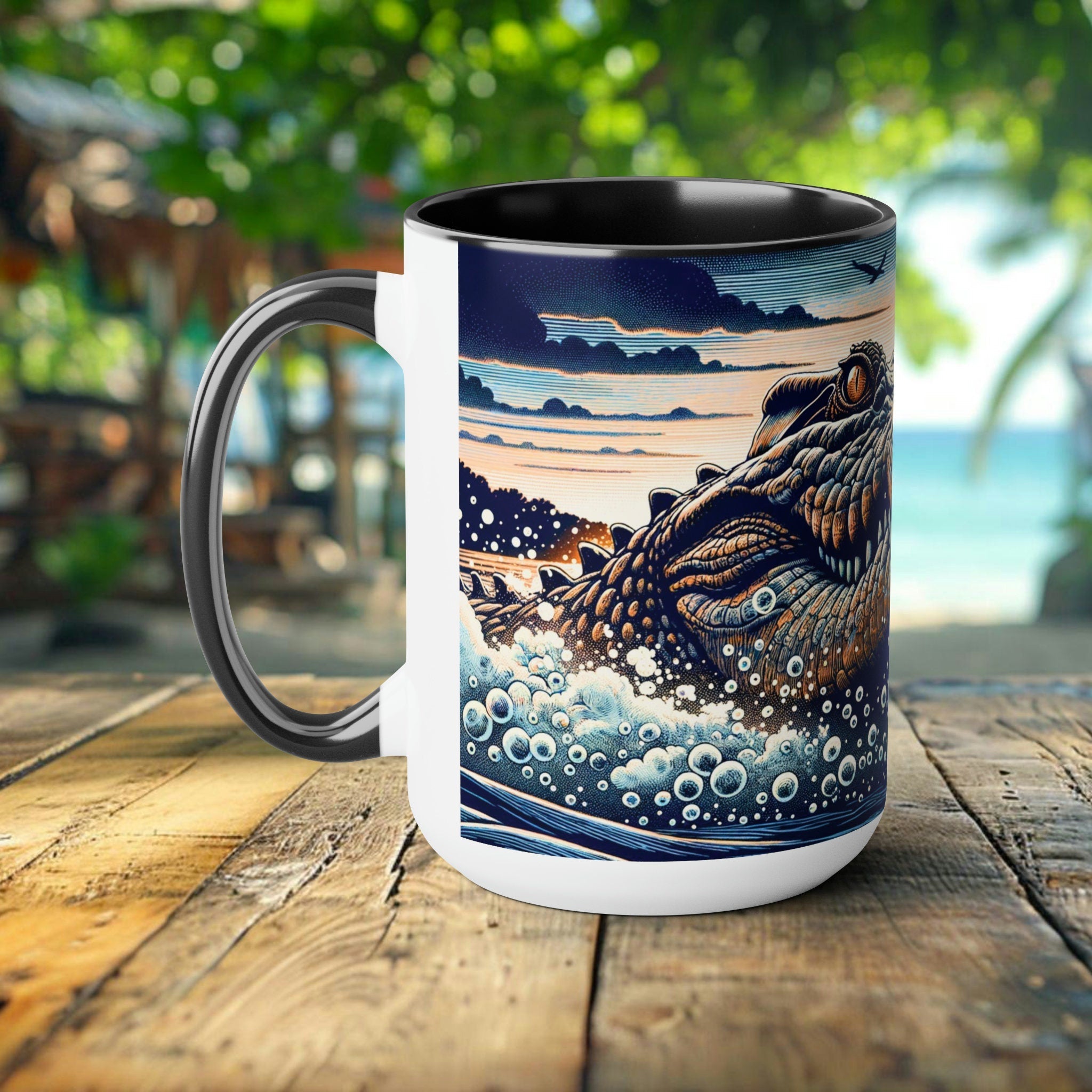 Crocodile Coffee and Tea Mug | 15oz White Coffee Cup | Perfect Dishwasher-Safe Gift for Wildlife Lovers Eco Friend - Chromatic Safari - Light Blue -