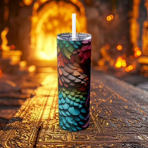 Dragon Scales Tumbler 20 oz - Skinny Tumbler for Dragon Lovers, Mythical Creature Enthusiasts, Reptile Scale Pattern Travel Mug - Chromatic Safari - -