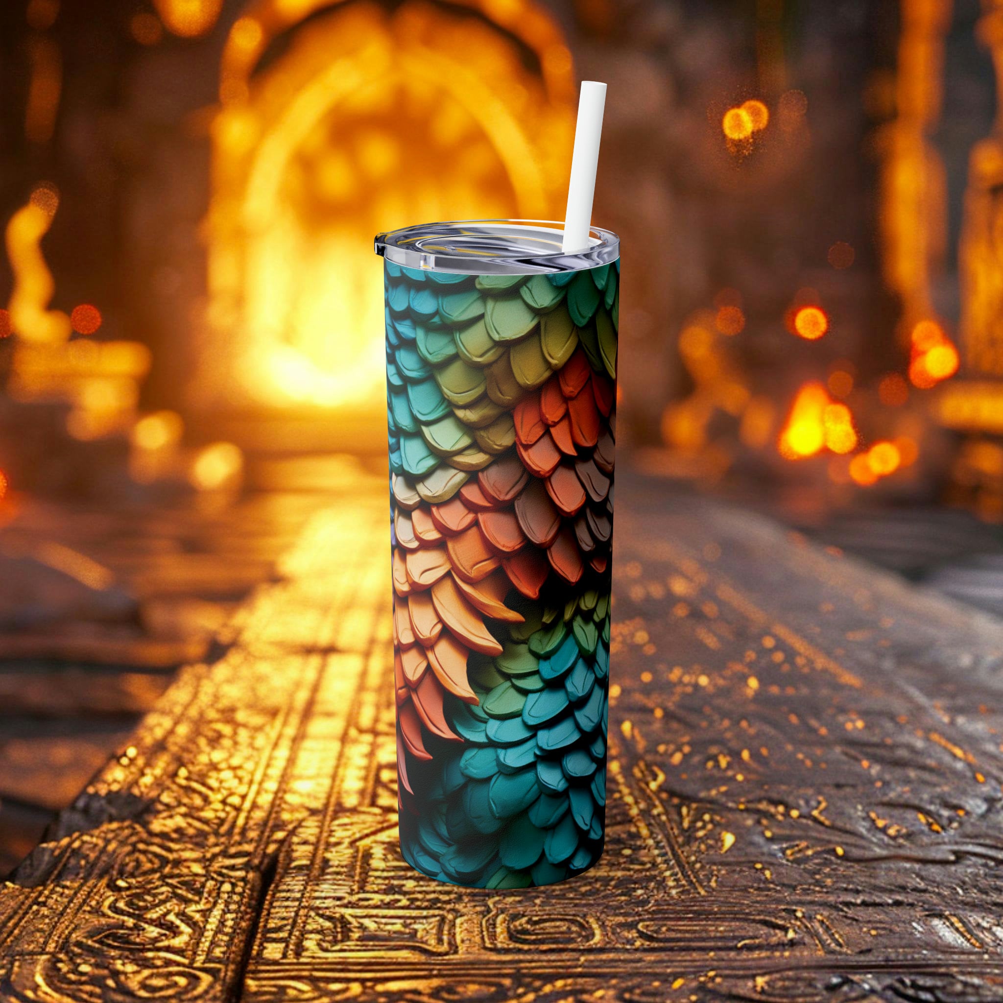 Dragon Scales Tumbler 20 oz - Skinny Tumbler for Dragon Lovers, Mythical Creature Enthusiasts, Reptile Scale Pattern Travel Mug - Chromatic Safari - -