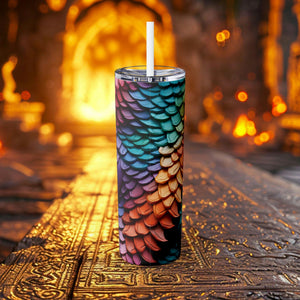 Dragon Scales Tumbler 20 oz - Skinny Tumbler for Dragon Lovers, Mythical Creature Enthusiasts, Reptile Scale Pattern Travel Mug - Chromatic Safari - -