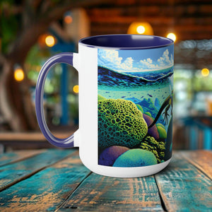 Eco-Friend Marine Iguana Woodcut Design Mug 15oz - Perfect Gift for Nature and Ocean Life Enthusiasts - Chromatic Safari - Blue -