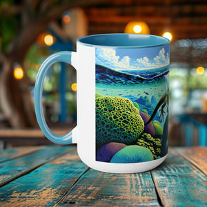 Eco-Friend Marine Iguana Woodcut Design Mug 15oz - Perfect Gift for Nature and Ocean Life Enthusiasts - Chromatic Safari - Blue -