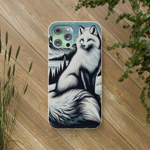 Eco-Friendly Biodegradable Phone Case with Snow Fox Woodcut Design, Rustic Aesthetic, Compostable Protective Smartphone Cover - Chromatic Safari - iPhone 13 -