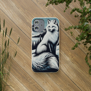 Eco-Friendly Biodegradable Phone Case with Snow Fox Woodcut Design, Rustic Aesthetic, Compostable Protective Smartphone Cover - Chromatic Safari - iPhone 13 -