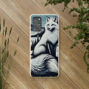 Eco-Friendly Biodegradable Phone Case with Snow Fox Woodcut Design, Rustic Aesthetic, Compostable Protective Smartphone Cover - Chromatic Safari - iPhone 13 -