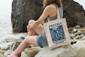 Giant Pacific Octopus Woodcut Design Tote Bag Elegant Sea Creature Art Print Shoulder Bag Eco-Friendly Reusable Cotton Shopper tot e t ote - Chromatic Safari - -