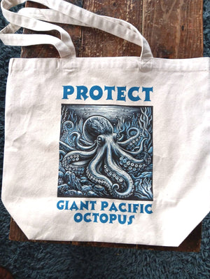 Giant Pacific Octopus Woodcut Design Tote Bag Elegant Sea Creature Art Print Shoulder Bag Eco-Friendly Reusable Cotton Shopper tot e t ote - Chromatic Safari - -