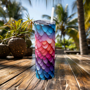 Gifted Ocean Fish Scale Skinny Tumbler 20oz - Stainless Steel Insulated Travel Mug with Eco-Friendly Design for Ocean Conservation - Chromatic Safari - -