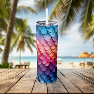 Gifted Ocean Fish Scale Skinny Tumbler 20oz - Stainless Steel Insulated Travel Mug with Eco-Friendly Design for Ocean Conservation - Chromatic Safari - -