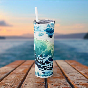 Gifted Ocean&#39;s masterpiece: A stylish skinny tumbler & straw, blending artful ocean aesthetics with mission save sea creatures plastic waste - Chromatic Safari - -