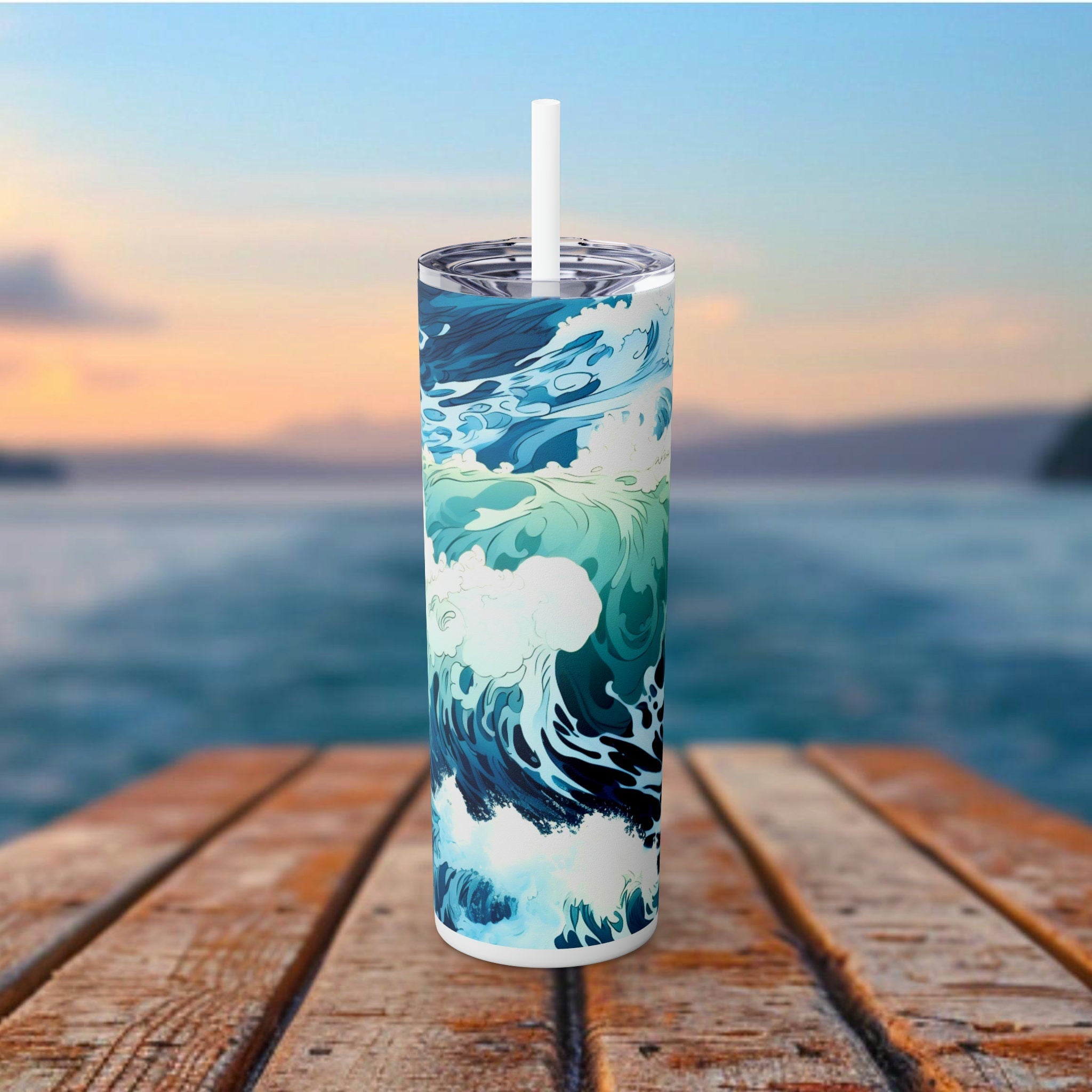 Gifted Ocean&#39;s masterpiece: A stylish skinny tumbler & straw, blending artful ocean aesthetics with mission save sea creatures plastic waste - Chromatic Safari - -