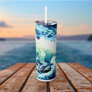 Gifted Ocean&#39;s masterpiece: A stylish skinny tumbler & straw, blending artful ocean aesthetics with mission save sea creatures plastic waste - Chromatic Safari - -