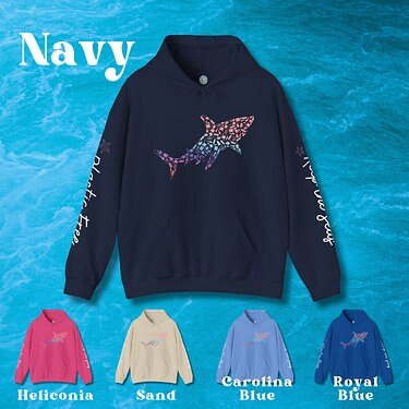 Great White Shark Design Hoodie: Eco-Friendly, Artistic Sweatshirt for Marine Life Enthusiasts, Perfect for Ocean Conservation Supporters - Chromatic Safari - Carolina Blue - S