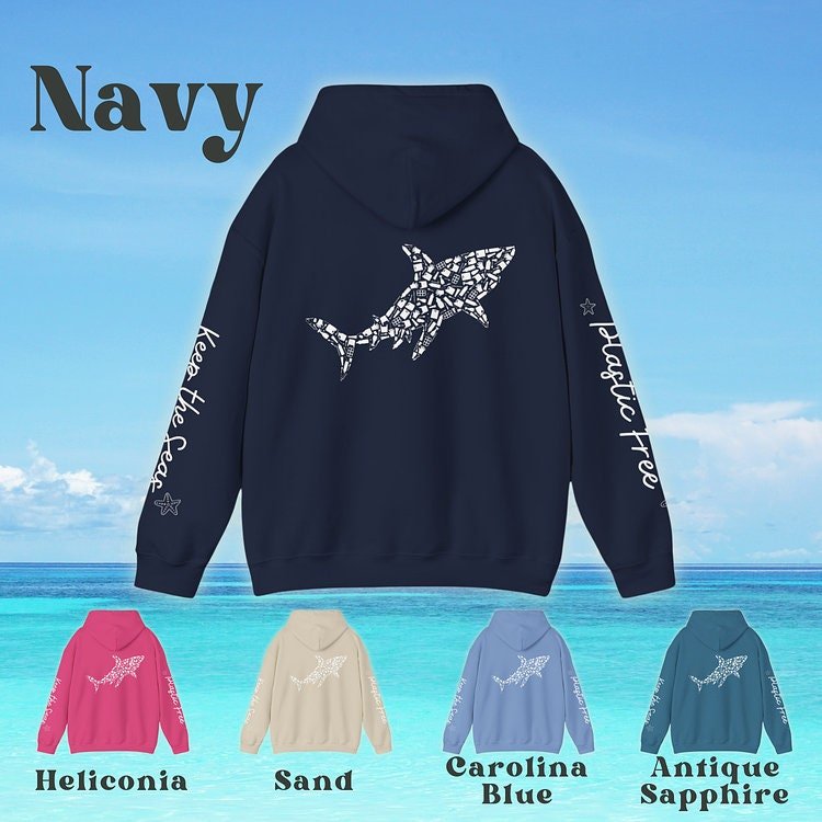 Great White Shark Design Hoodie: Eco-Friendly, Artistic Sweatshirt for Marine Life Enthusiasts, Perfect for Ocean Conservation Supporters - Chromatic Safari - Navy - S