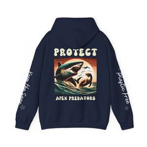 Great White Shark Hoodie for Surfers & Divers | Sweat Shirts | Marine Biologist Approved Comfort Wear | Oceanic Predator Eco Apparel - Chromatic Safari - Navy - S