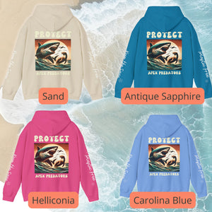 Great White Shark Hoodie for Surfers & Divers | Sweat Shirts | Marine Biologist Approved Comfort Wear | Oceanic Predator Eco Apparel - Chromatic Safari - Navy - S