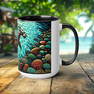 Hammerhead Shark Coffee Tea Mug 15oz - Ocean Enthusiast Coffee Cup with Unique Shark Woodcut Design, Eco-Friendly, Eco Friend Shar k - Chromatic Safari - Black -