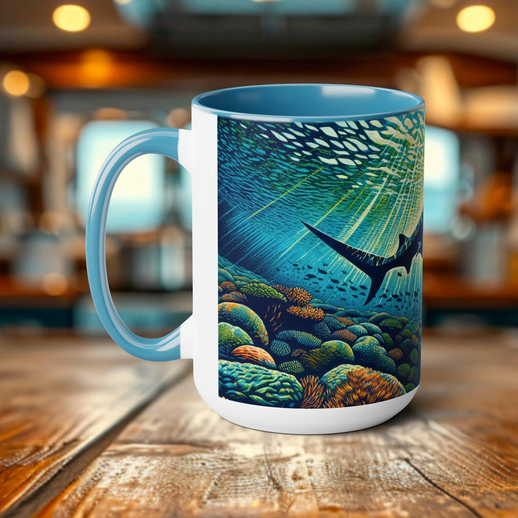 Hammerhead Shark Coffee Tea Mug Eco-Gift | 15oz Ceramic Cup | Ideal Gift for Marine Life Enthusiasts, Scuba Divers & Eco Advocates - Chromatic Safari - Black -