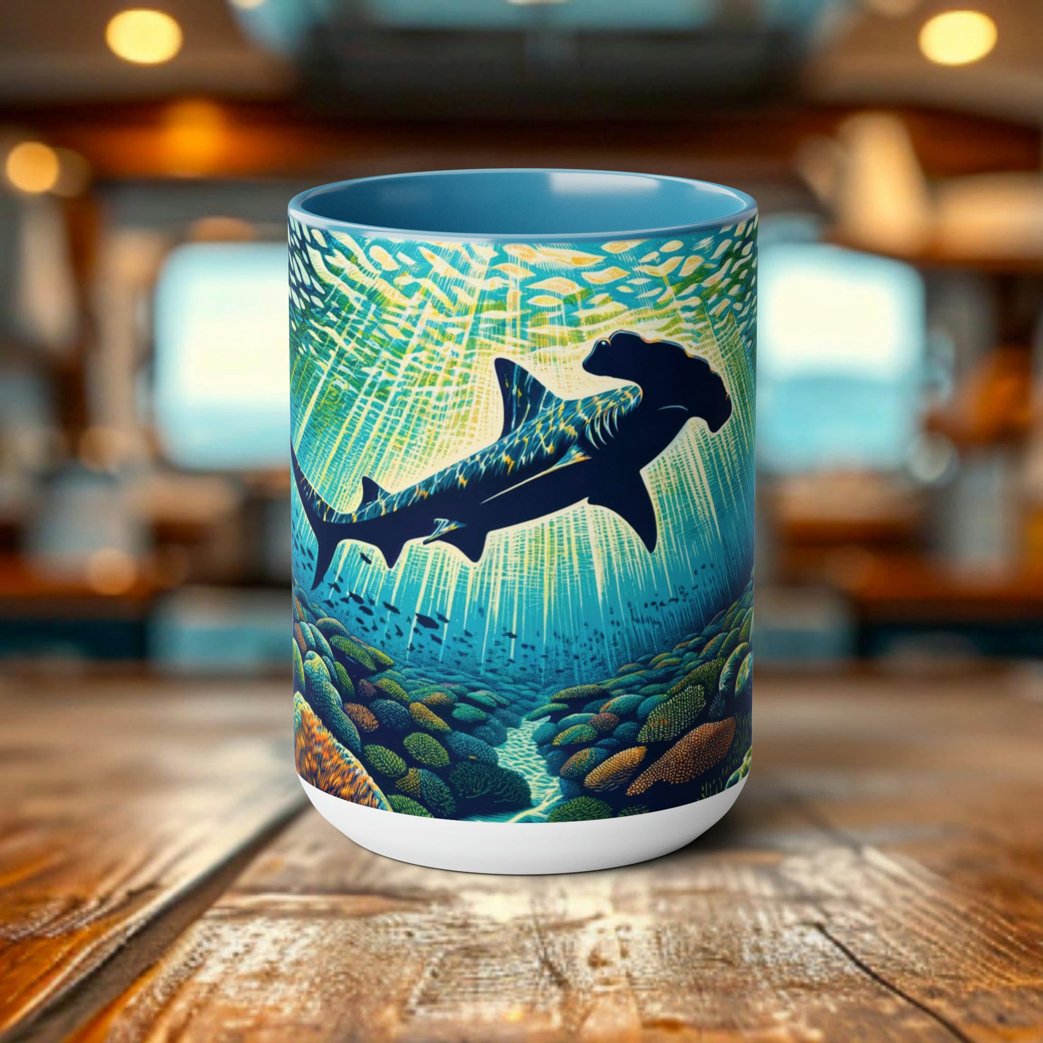 Hammerhead Shark Coffee Tea Mug Eco-Gift | 15oz Ceramic Cup | Ideal Gift for Marine Life Enthusiasts, Scuba Divers & Eco Advocates - Chromatic Safari - Black -