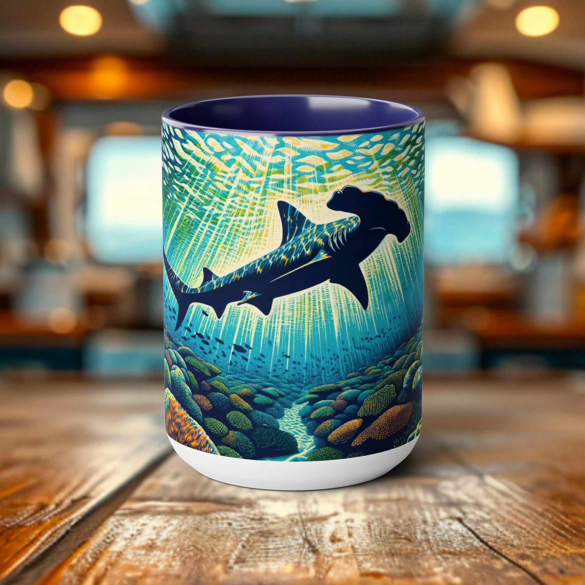 Hammerhead Shark Coffee Tea Mug Eco-Gift | 15oz Ceramic Cup | Ideal Gift for Marine Life Enthusiasts, Scuba Divers & Eco Advocates - Chromatic Safari - Black -