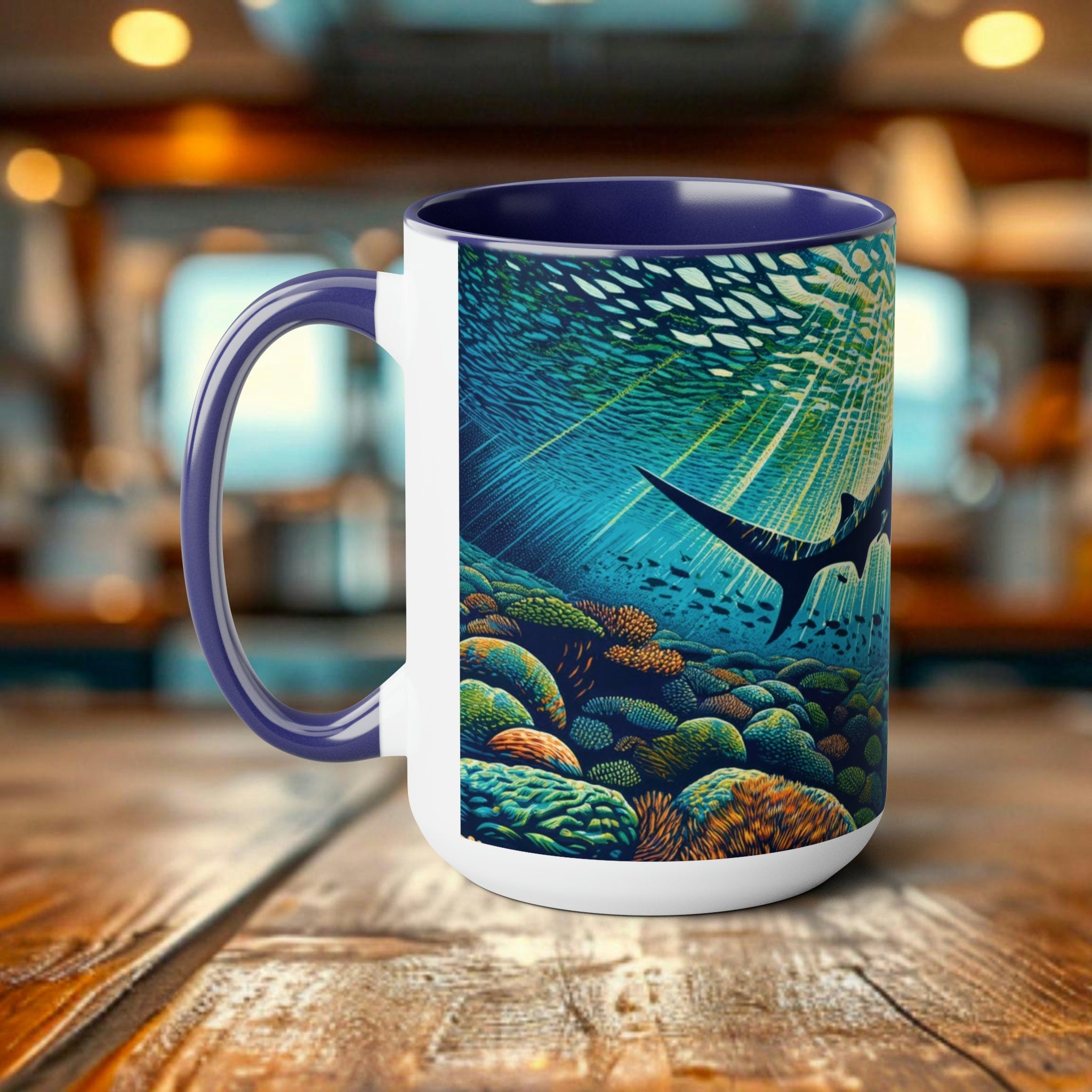 Hammerhead Shark Coffee Tea Mug Eco-Gift | 15oz Ceramic Cup | Ideal Gift for Marine Life Enthusiasts, Scuba Divers & Eco Advocates - Chromatic Safari - Black -