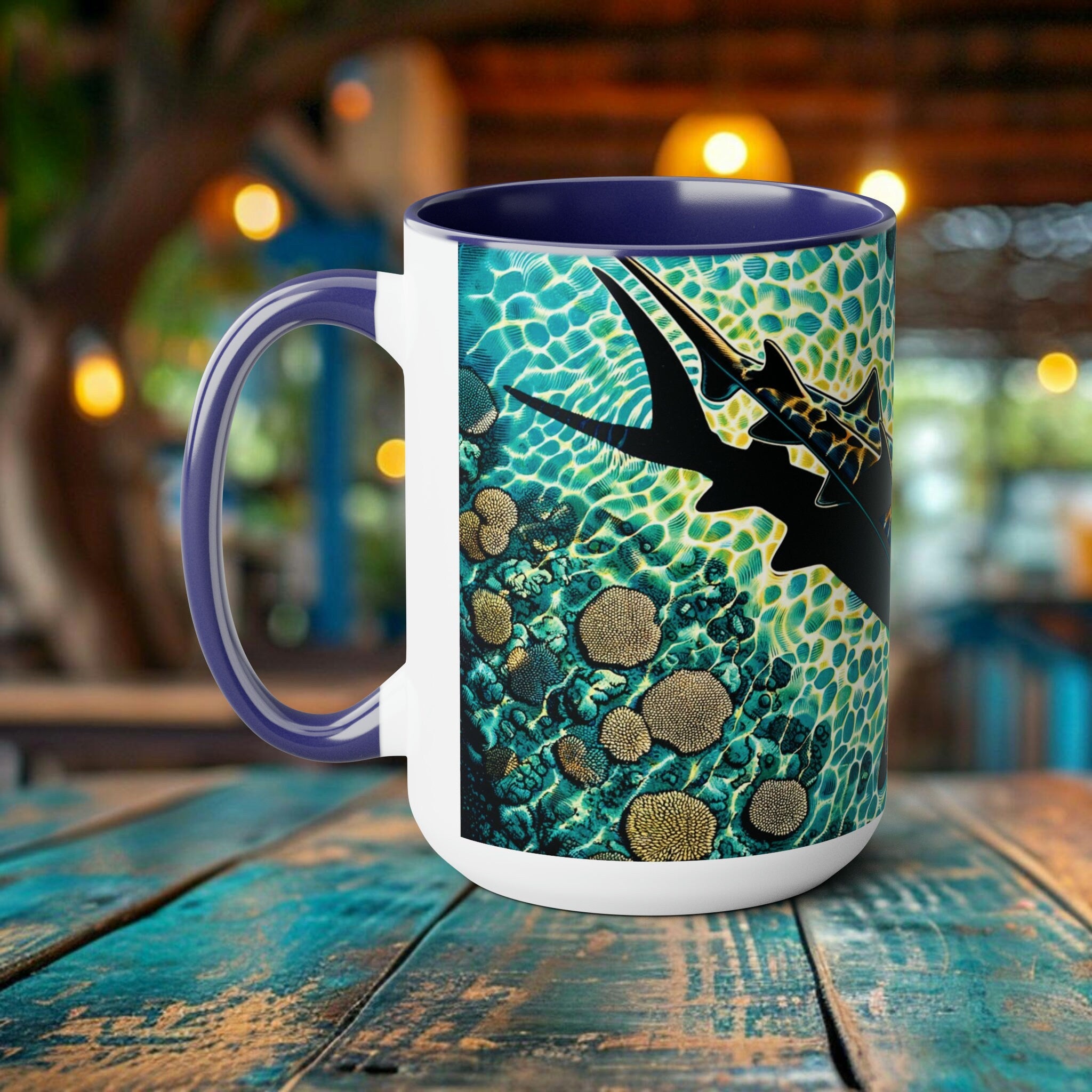 Hammerhead Shark Encounter 15oz Ceramic Mug - Eco-Friendly Oceanic Ideal for Shark Lovers & Conservationists Eco Friend - Chromatic Safari - Black -