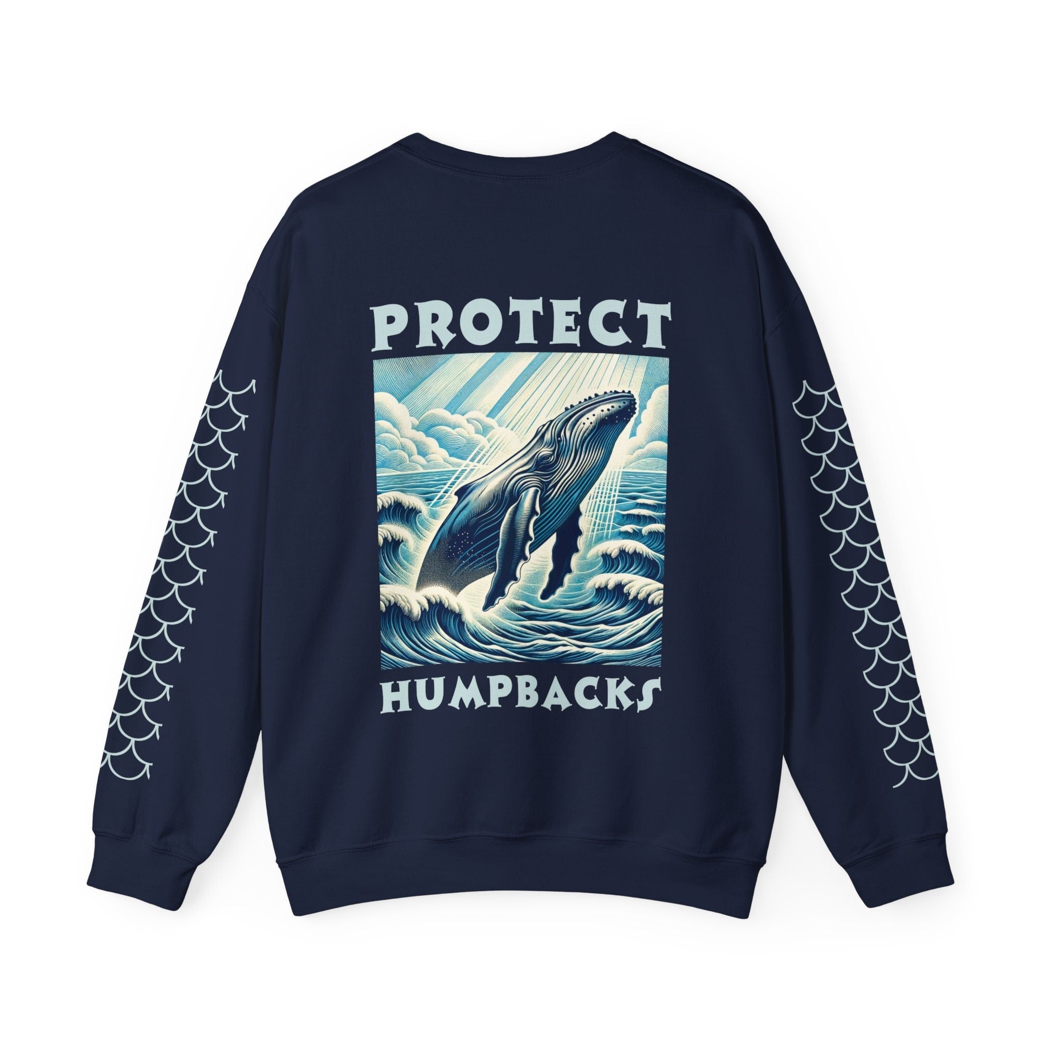 Handcrafted Humpback Whale Woodcut Design Sweatshirt | Unique Ocean-Inspired Eco-Friendly Pullover | Artistic Unisex Sea Life Apparel - Chromatic Safari - S - Heliconia