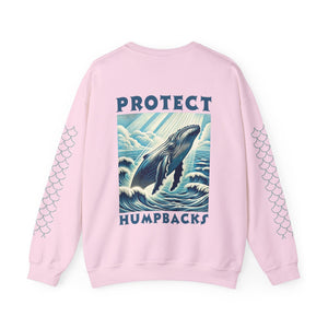 Handcrafted Humpback Whale Woodcut Design Sweatshirt | Unique Ocean-Inspired Eco-Friendly Pullover | Artistic Unisex Sea Life Apparel - Chromatic Safari - S - Heliconia