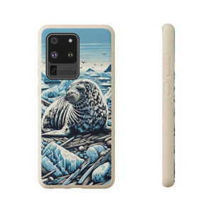 Harp Seal Phone Case - Biodegradable Woodcut Design, Eco-Friendly Compostable PLA, Bamboo, Wireless Charging-Compatible - Chromatic Safari - iPhone 13 -