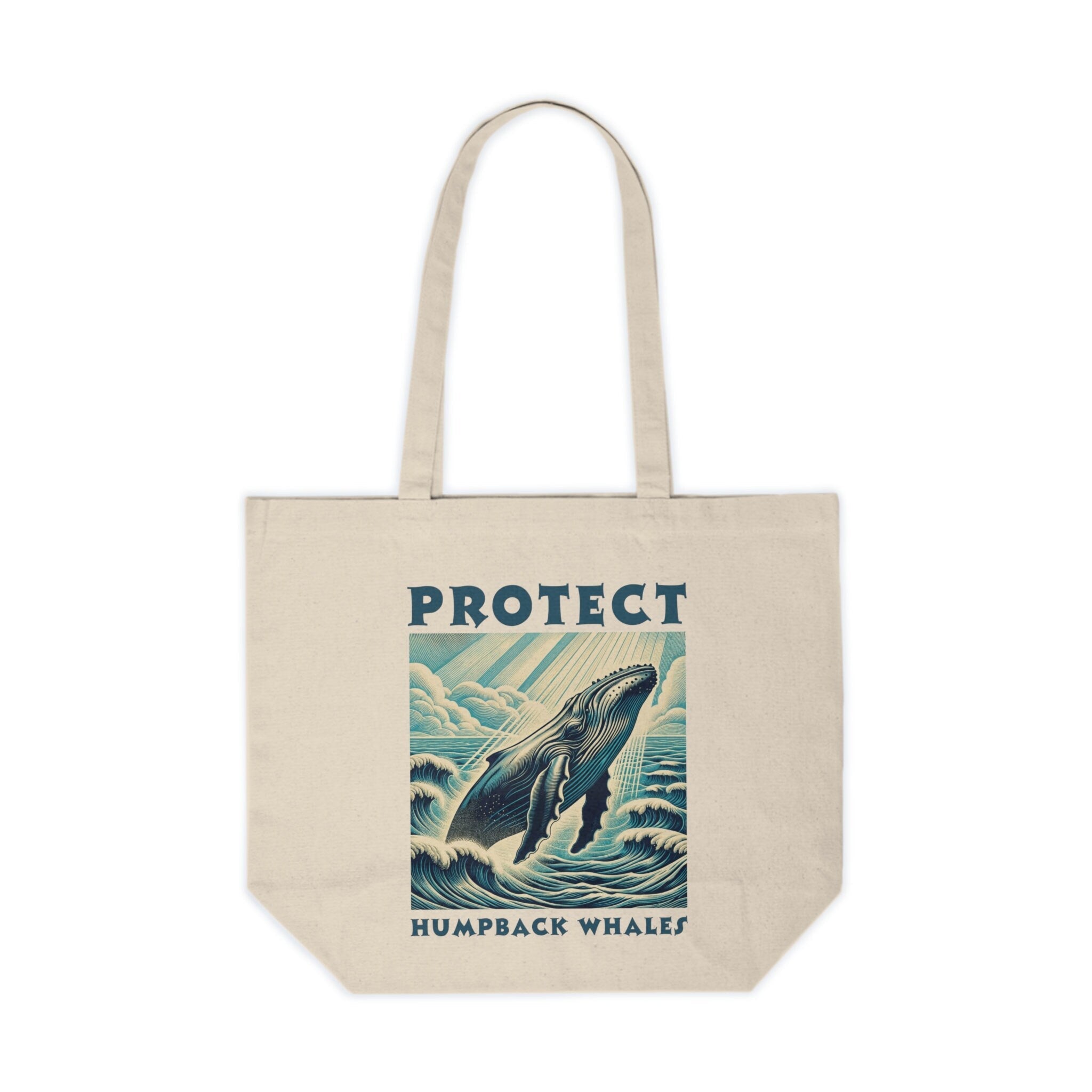 Humpback Whale Woodcut Design Tote Bag - Eco-Friendly Cotton Shopper with Artistic Ocean Life Print - Unique Marine Animal Beach Carryall - Chromatic Safari - -