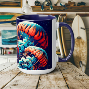 Jellyfish Mug - Ocean Conservation Gift for Surfers & Sea Enthusiasts, Eco-Friendly Ceramic Coffee Cup Celebrating Marine Beauty - Mug - Chromatic Safari - 15oz - Black