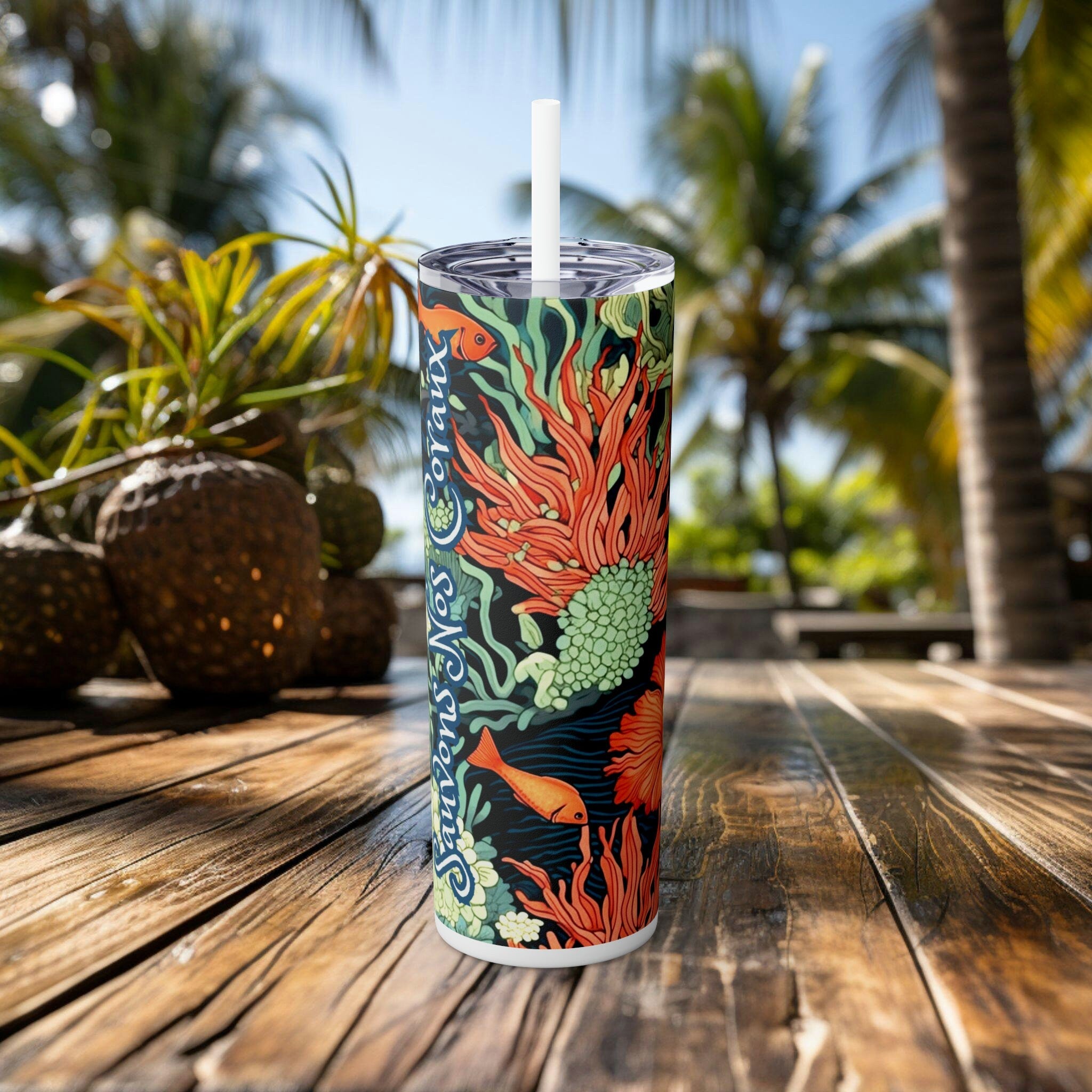 Luxury Art Nouveau 20oz Tumbler, Oceane Coral Decor, Stainless Steel, Eco-Friendly Elegance for Discerning Tastes Gifted Ocean ocean decore - Chromatic Safari - -