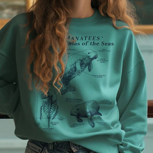 Manatee Anatomy Eco-Friendly Sweatshirt: A Stylish Statement for Ocean Advocates and Sustainability Enthusiasts - Chromatic Safari - Blue Jean - S