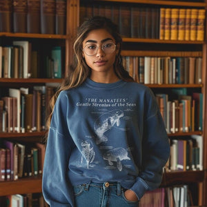 Manatee Anatomy Eco-Friendly Sweatshirt: A Stylish Statement for Ocean Advocates and Sustainability Enthusiasts - Chromatic Safari - Blue Jean - S