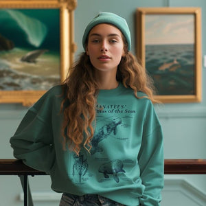 Manatee Anatomy Eco-Friendly Sweatshirt: A Stylish Statement for Ocean Advocates and Sustainability Enthusiasts - Chromatic Safari - Blue Jean - S