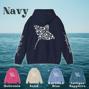 Manta Ray Design Hoodie: Eco-Friendly, Artistic Sweatshirt for Marine Life Enthusiasts, Scuba Divers, Going to Beach, Marine Biologists - Chromatic Safari - Carolina Blue - S