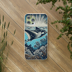 Manta Ray Eco-Friendly Biodegradable Phone Case | Woodcut Design | Sustainable Protective Cover for Nature Lover - Chromatic Safari - iPhone 13 -