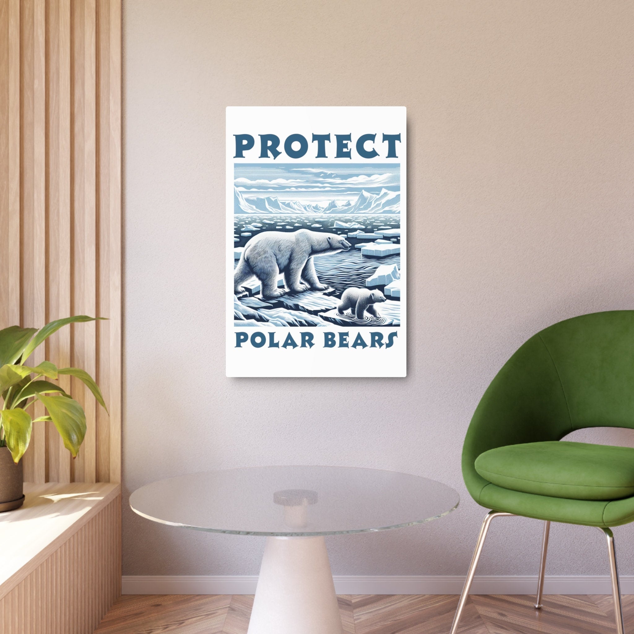 Metal Wall Art Protect Polar Bears - Eco-Friendly Indoor Aluminum Decor, Marine Life Conservation, Durable White Matte Finish Home Artwor - Chromatic Safari - 8″ x 10″ (Vertical) -