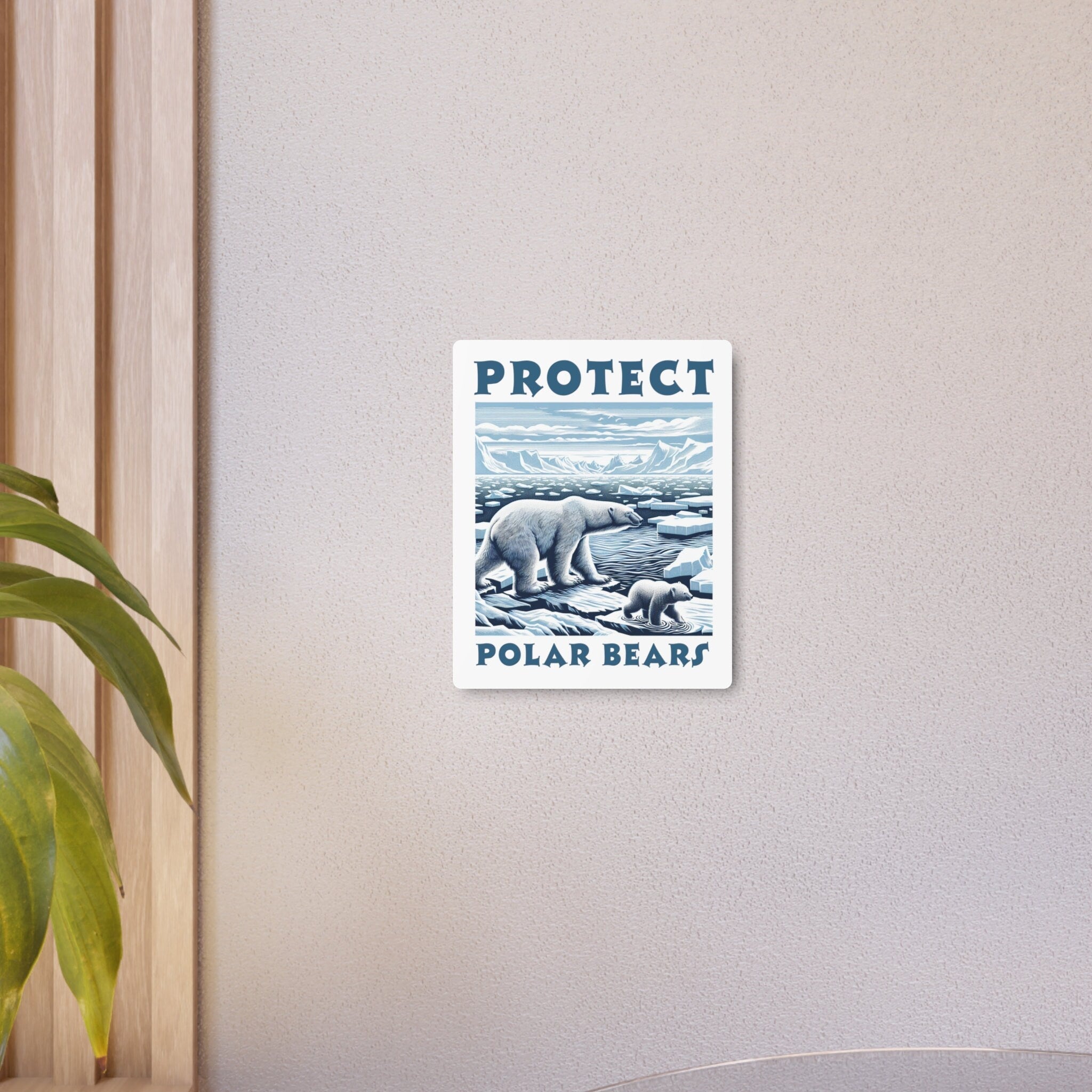Metal Wall Art Protect Polar Bears - Eco-Friendly Indoor Aluminum Decor, Marine Life Conservation, Durable White Matte Finish Home Artwor - Chromatic Safari - 8″ x 10″ (Vertical) -