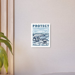 Metal Wall Art Protect Polar Bears - Eco-Friendly Indoor Aluminum Decor, Marine Life Conservation, Durable White Matte Finish Home Artwor - Chromatic Safari - 8″ x 10″ (Vertical) -