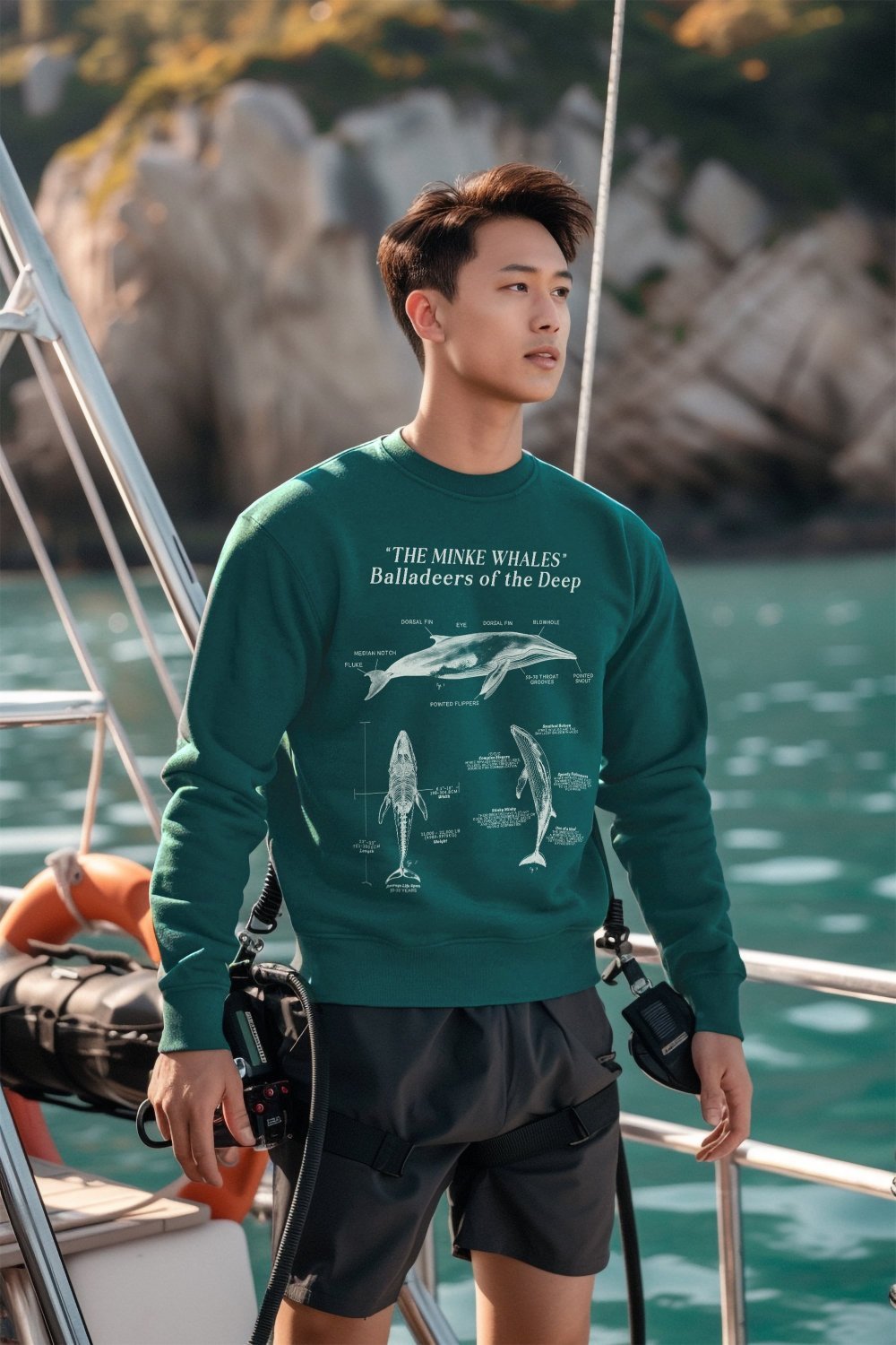 Minke Whale Anatomy Sweatshirt: Statement Pullover for Surfers and Scuba Divers - Sweatshirt - Chromatic Safari - Blue Jean - S