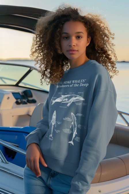 Minke Whale Anatomy Sweatshirt: Statement Pullover for Surfers and Scuba Divers - Sweatshirt - Chromatic Safari - Blue Jean - S