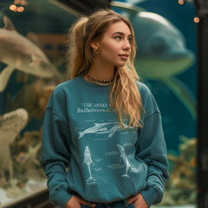 Minke Whale Anatomy Sweatshirt: Statement Pullover for Surfers and Scuba Divers - Sweatshirt - Chromatic Safari - Blue Jean - S