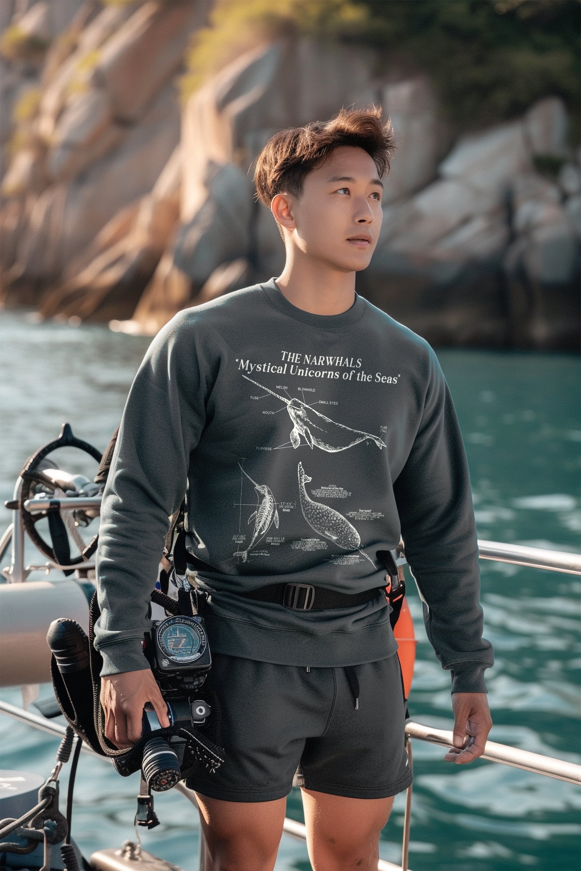 Narwhal Anatomy Sweatshirt: Statement Pullover for Surfers and Scuba Divers - Sweatshirt - Chromatic Safari - Blue Jean - S